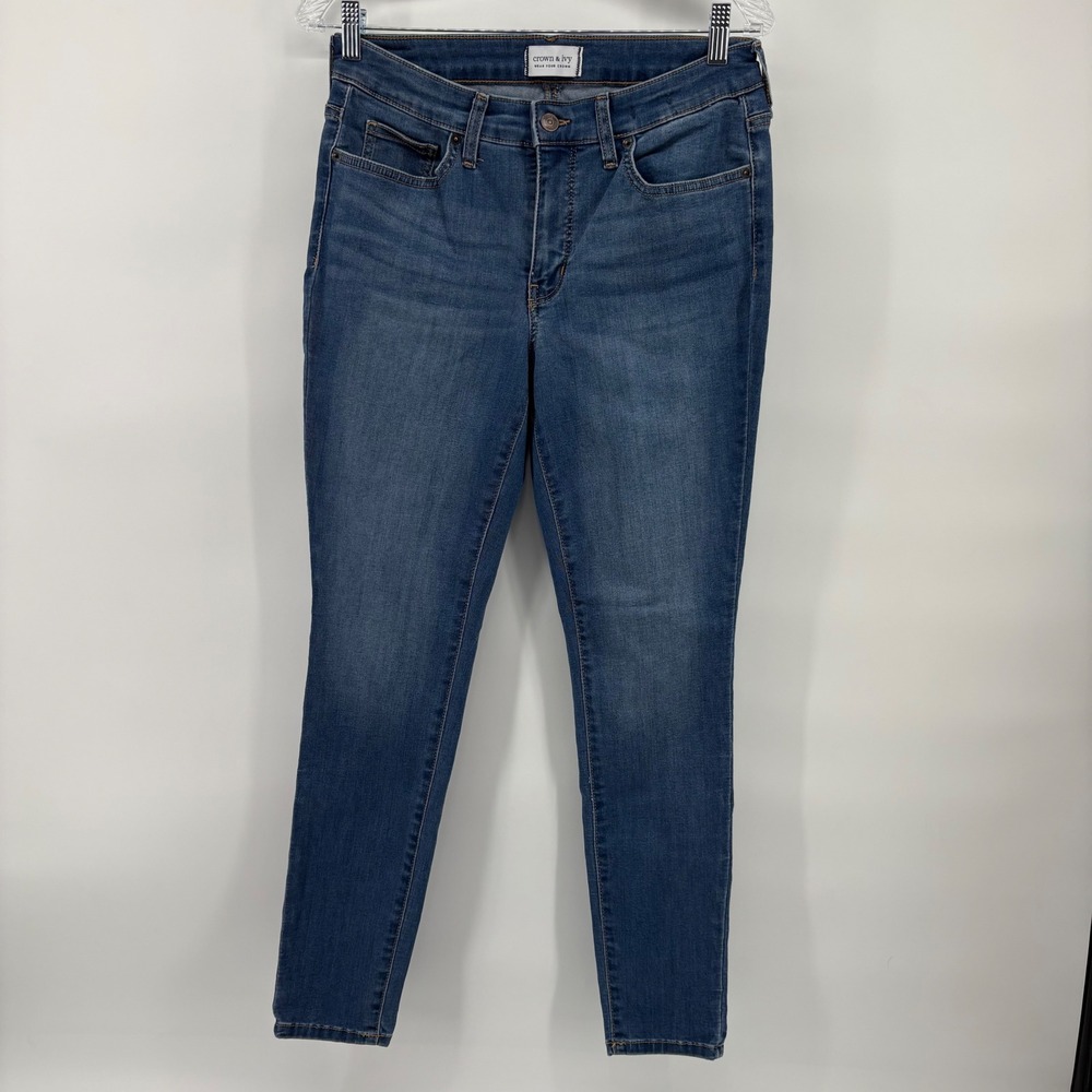 Crown & Ivy Womens Skinny‎ Jeans Size 8 Blue Denim Mid Rise - Picture 2 of 6